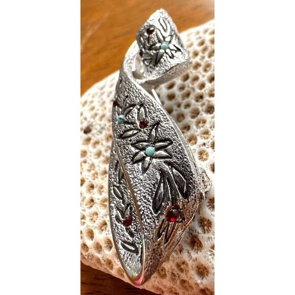 Vintage Kramer Floral Brooch Pin Signed Rare New York Ruby Turquoise Sto… - Picture 9 of 12